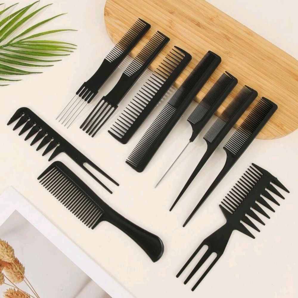 New Black 10pc Hair Comb Set W/ Case
